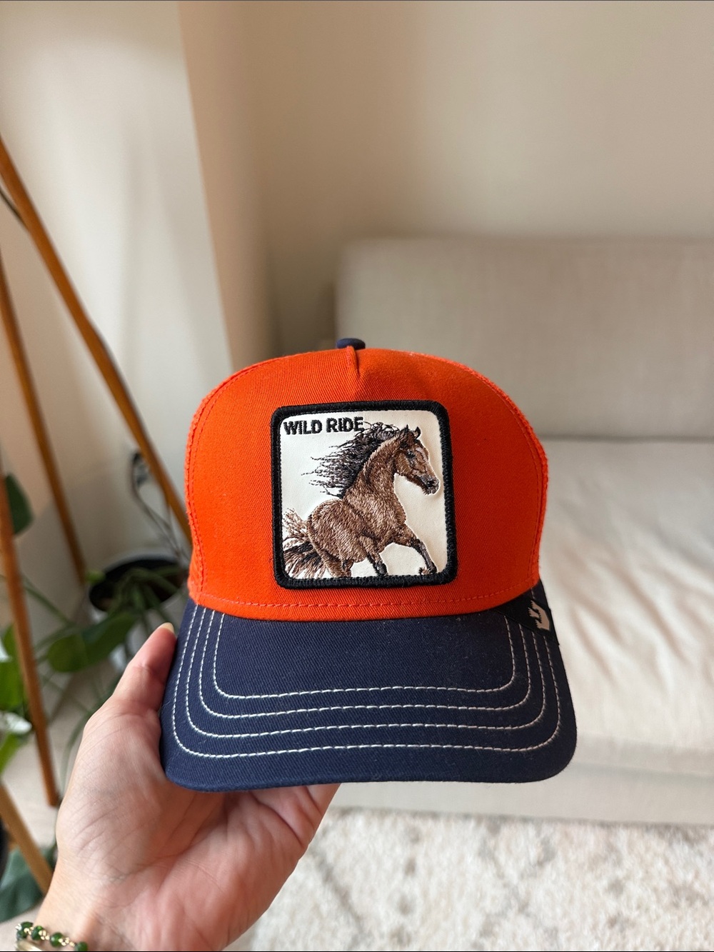 The Farm Wild Ride Orange & Navy Horse Patch Trucker Hat
